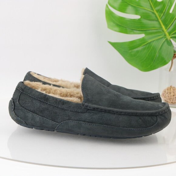 UGG Other - UGG Mens Ascot Slipper Size 13 Blue Suede Sheepskin Sherpa  Loafer Slip On Shoe